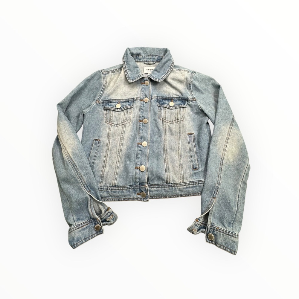 Ci Sono Denim Jacket Womens Medium Light Wash‎ Blue Cropped Trucker Jean Jacket
